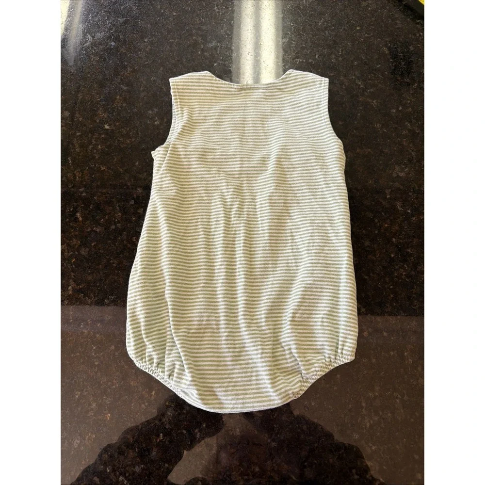 Stitchy Fish Knit Bubble Sz 12m Green Striped Romper Lightweight Summer One Piec